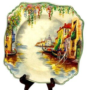 Vtge Grimwades Royal Winton Ivory Scenes of Venice Hand Painted Plate 9" Square
